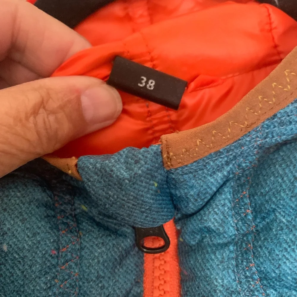 Mountain Force hooded reversible nylon quilted ski jacket orange/blue sz 38/Med - Picture 13 of 14